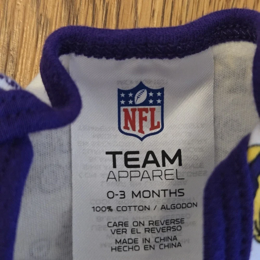 Minnesota Vikings Baby One Piece Bodysuit NFL Newborn 100% Cotton 0-3 Months